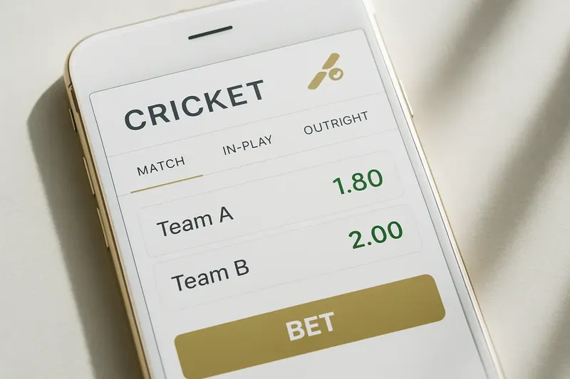 Modern phone screen showing cricket match betting odds interface