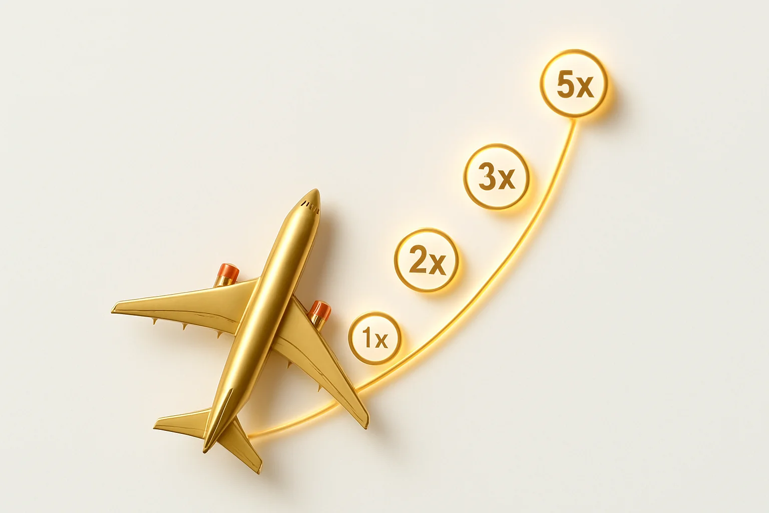 Crash Game Plane Ascending plane with glowing multiplier curve on white background