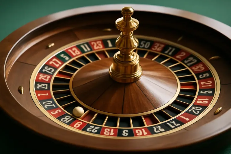 Close-up of live roulette wheel spinning in elegant casino lighting